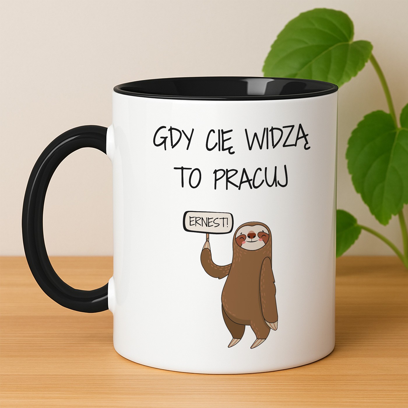 Kubek ceramiczny biały z czarnym środkiem dla kolegi z pracy