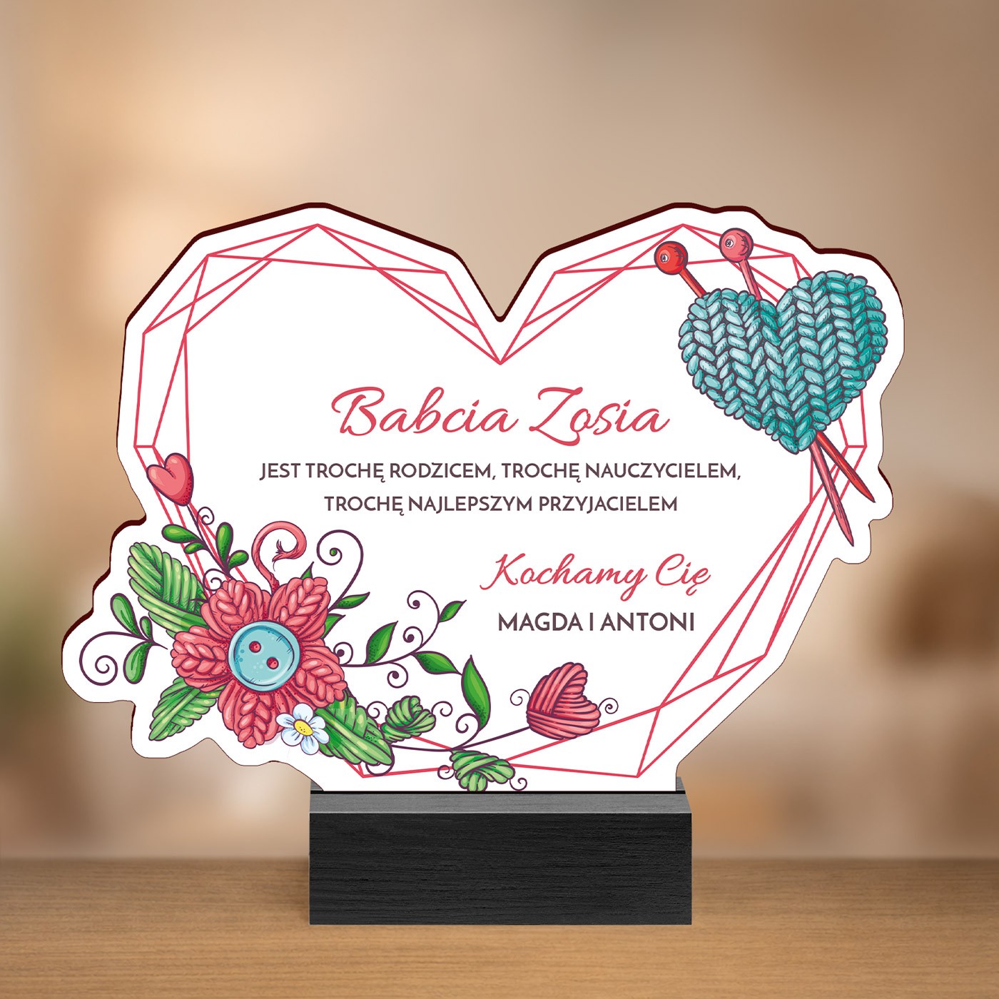 Drewniana statuetka z nadrukiem dla babci na dzień babci