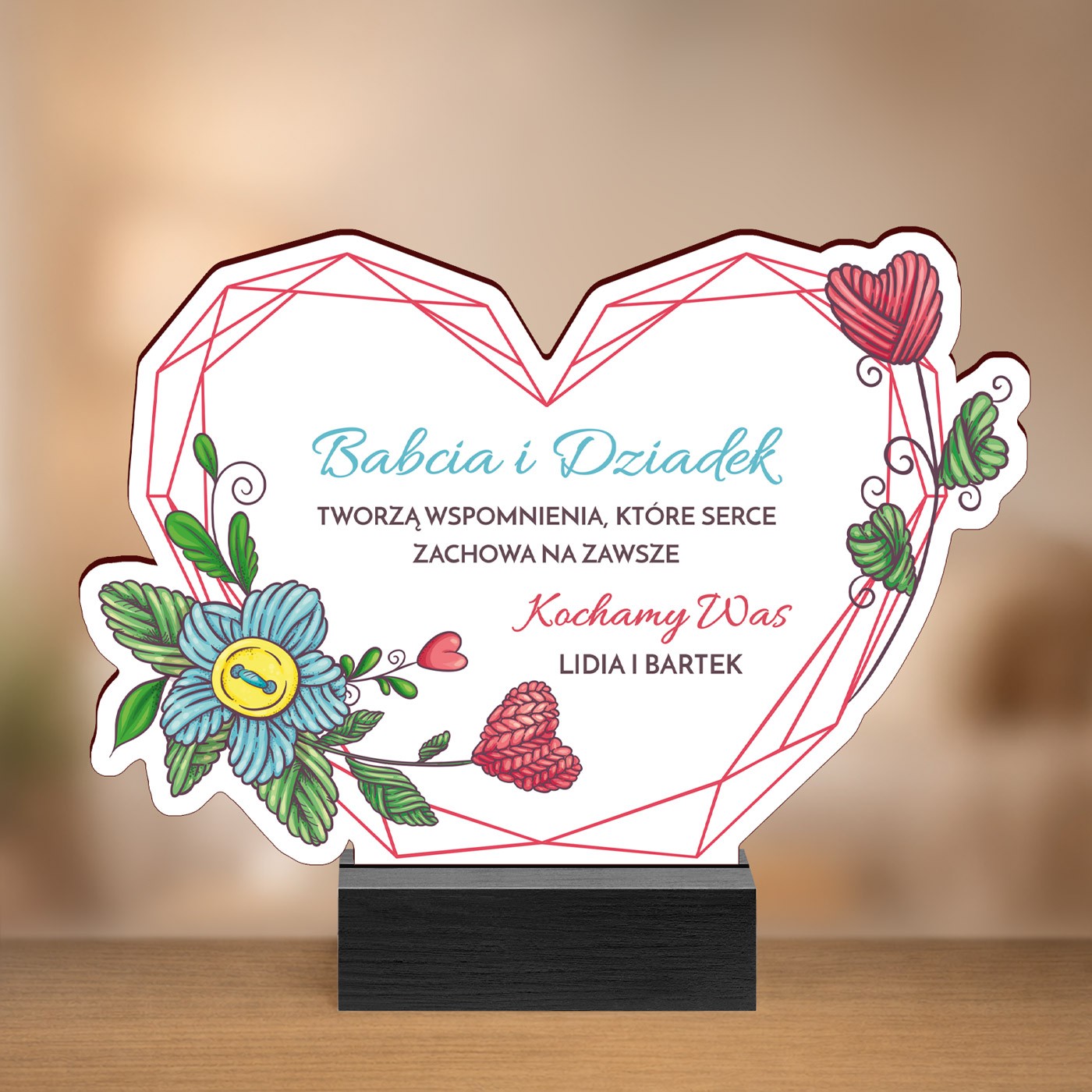 Drewniana statuetka z nadrukiem dla babci i dziadka