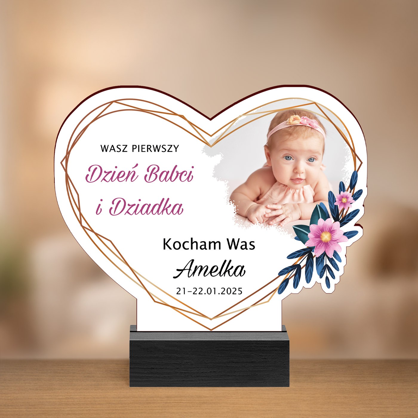 Drewniana statuetka z nadrukiem na pierwszy dzień babci i dziadka