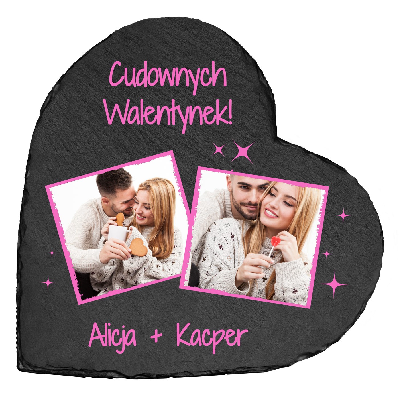 Kamienny łupek serce z nadrukiem na walentynki
