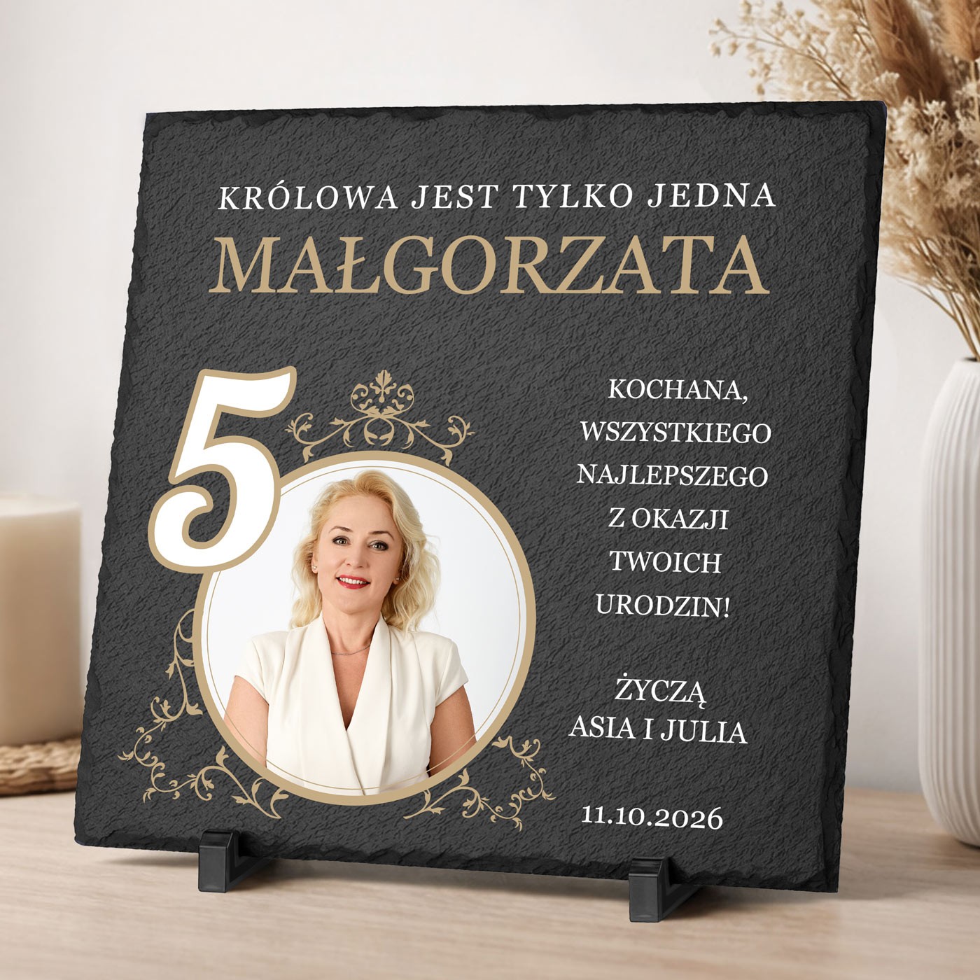Kamienny łupek 30x30 z nadrukiem dla niej na 50 urodziny
