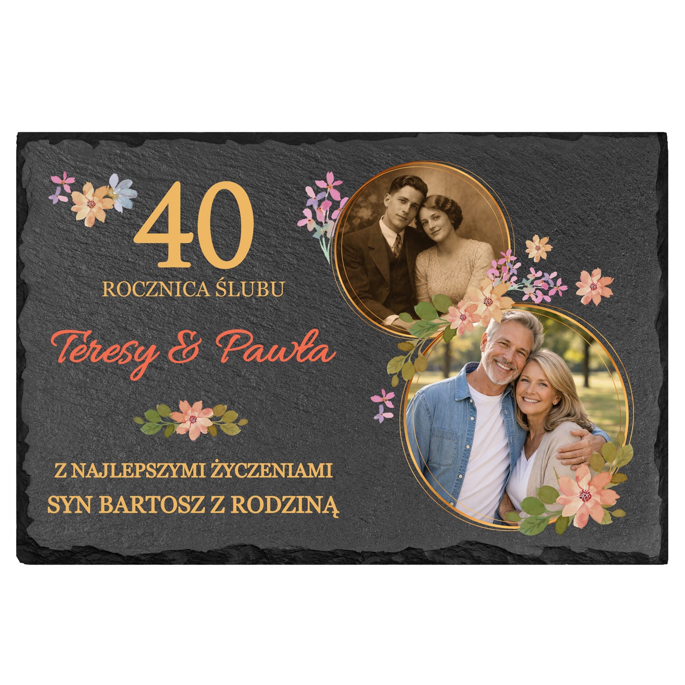 Kamienny łupek 20x30 z nadrukiem dla rodziców na 40 rocznicę ślubu