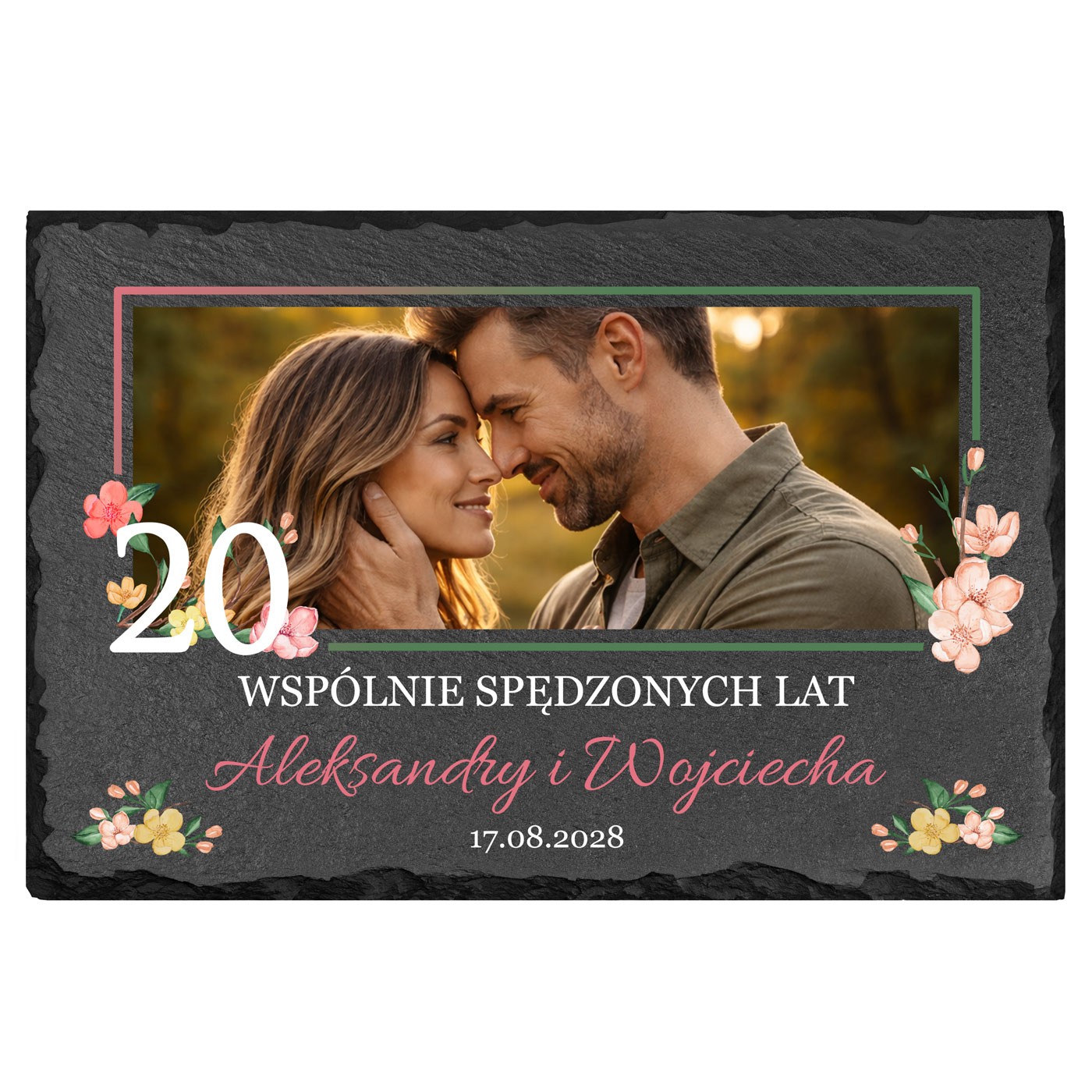 Kamienny łupek 20x30 z nadrukiem dla żony męża na 20 rocznicę