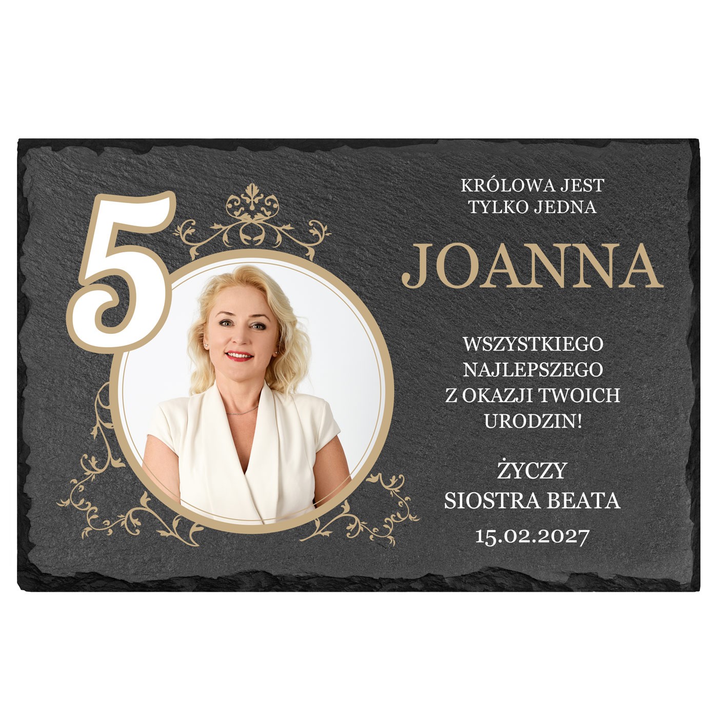 Kamienny łupek 20x30 z nadrukiem na 50 urodziny dla niej