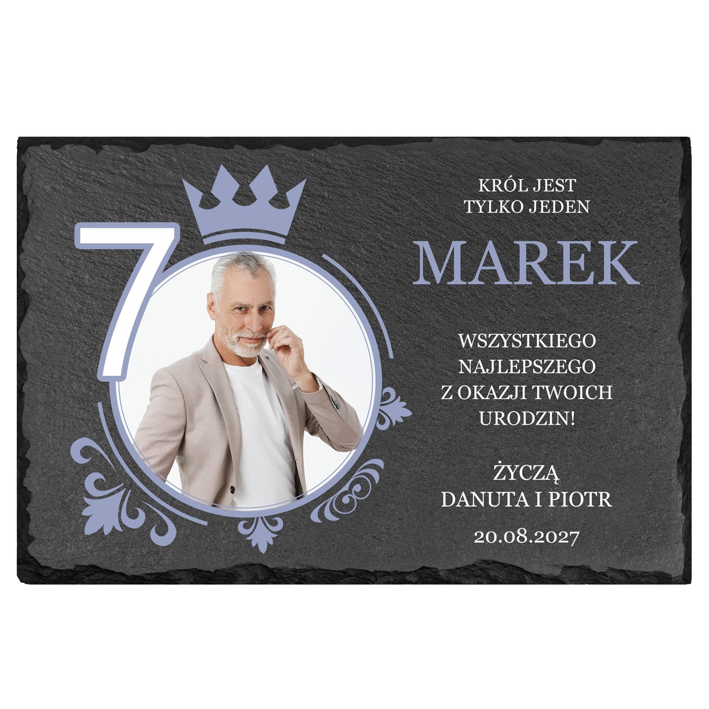 Kamienny łupek 20x30 z nadrukiem na 70 urodziny dla mężczyzny