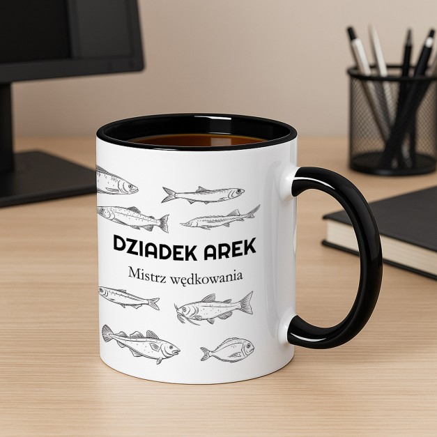 Kubek ceramiczny biały z czarnym środkiem dla Dziadka na imieniny