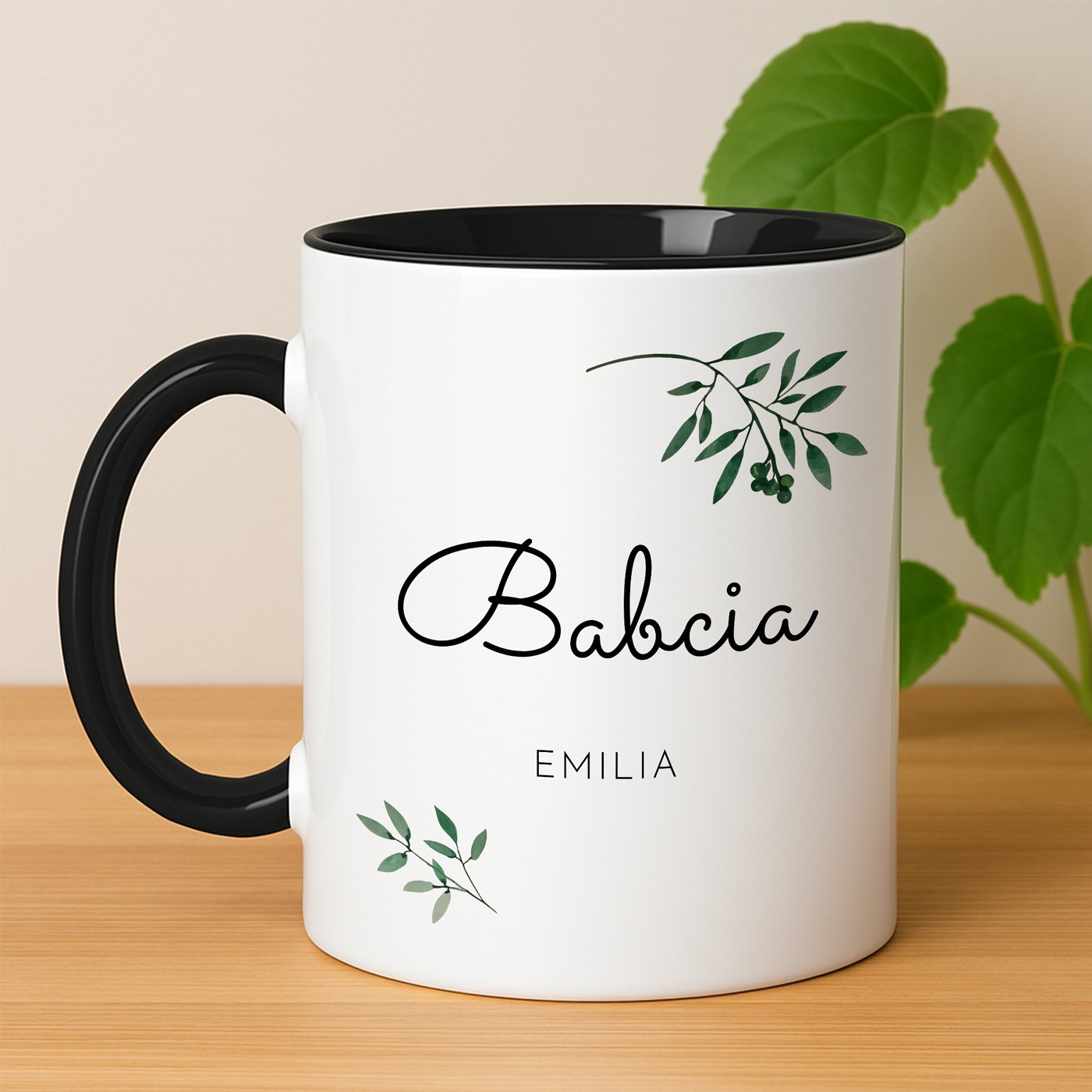 Kubek ceramiczny biały z czarnym środkiem dla babci na urodziny