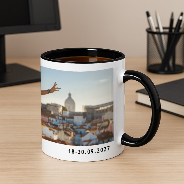 Kubek ceramiczny biały z czarnym środkiem dla niej niego podróżnika