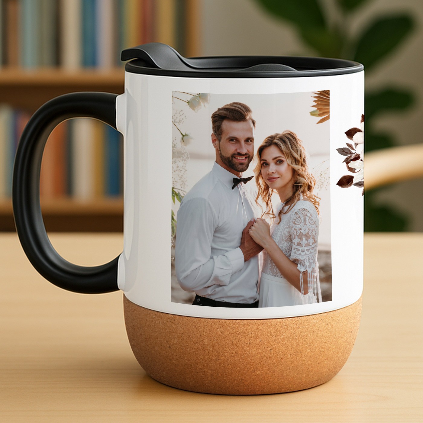 Kubek ceramiczny biały z przykrywką dla pary na ślub rocznicę ślubu