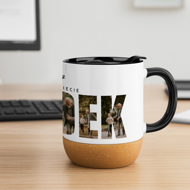 Kubek ceramiczny biały z przykrywką dla dziadka na urodziny