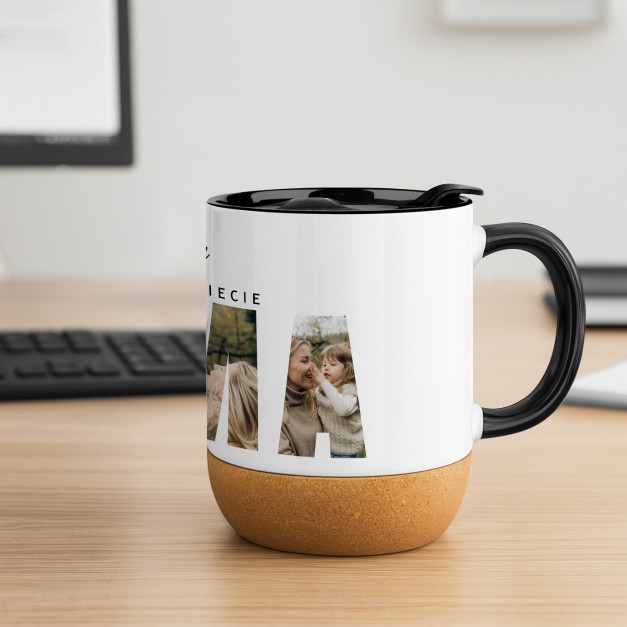 Kubek ceramiczny biały z przykrywką dla mamy