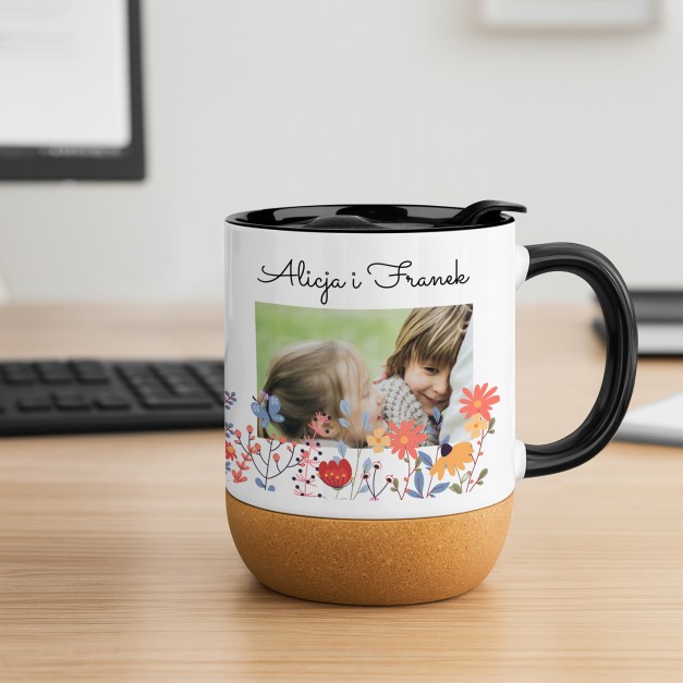 Kubek ceramiczny biały z przykrywką dla dziadków