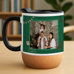 Kubek ceramiczny biały z przykrywką na święta