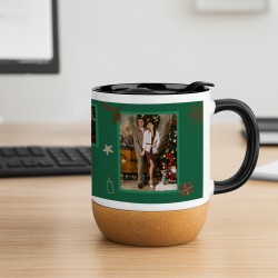 Kubek ceramiczny biały z przykrywką na święta