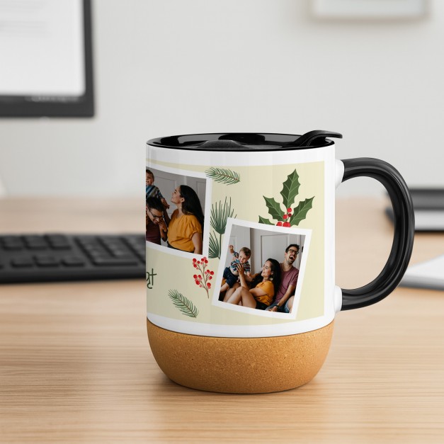Kubek ceramiczny biały z przykrywką dla pary na święta