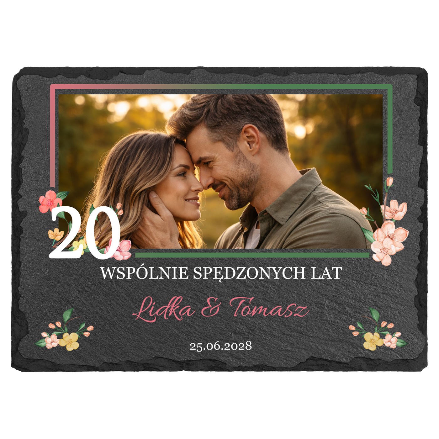 Kamienny łupek z nadrukiem 20x15 na 20 rocznicę związku
