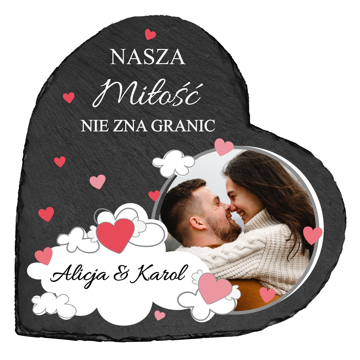 Kamienny łupek serce z nadrukiem dla niej niego na rocznicę