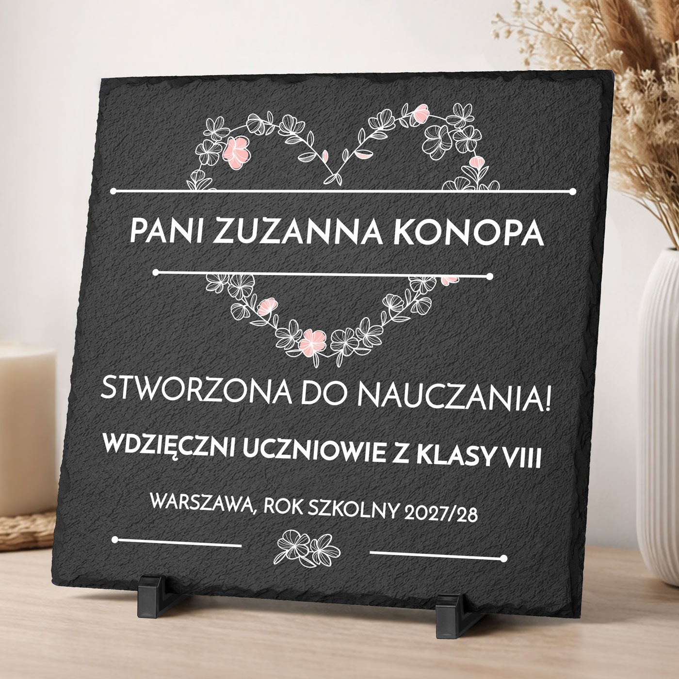 Kamienny łupek 30x30 z nadrukiem dla nauczycielki wychowawczyni