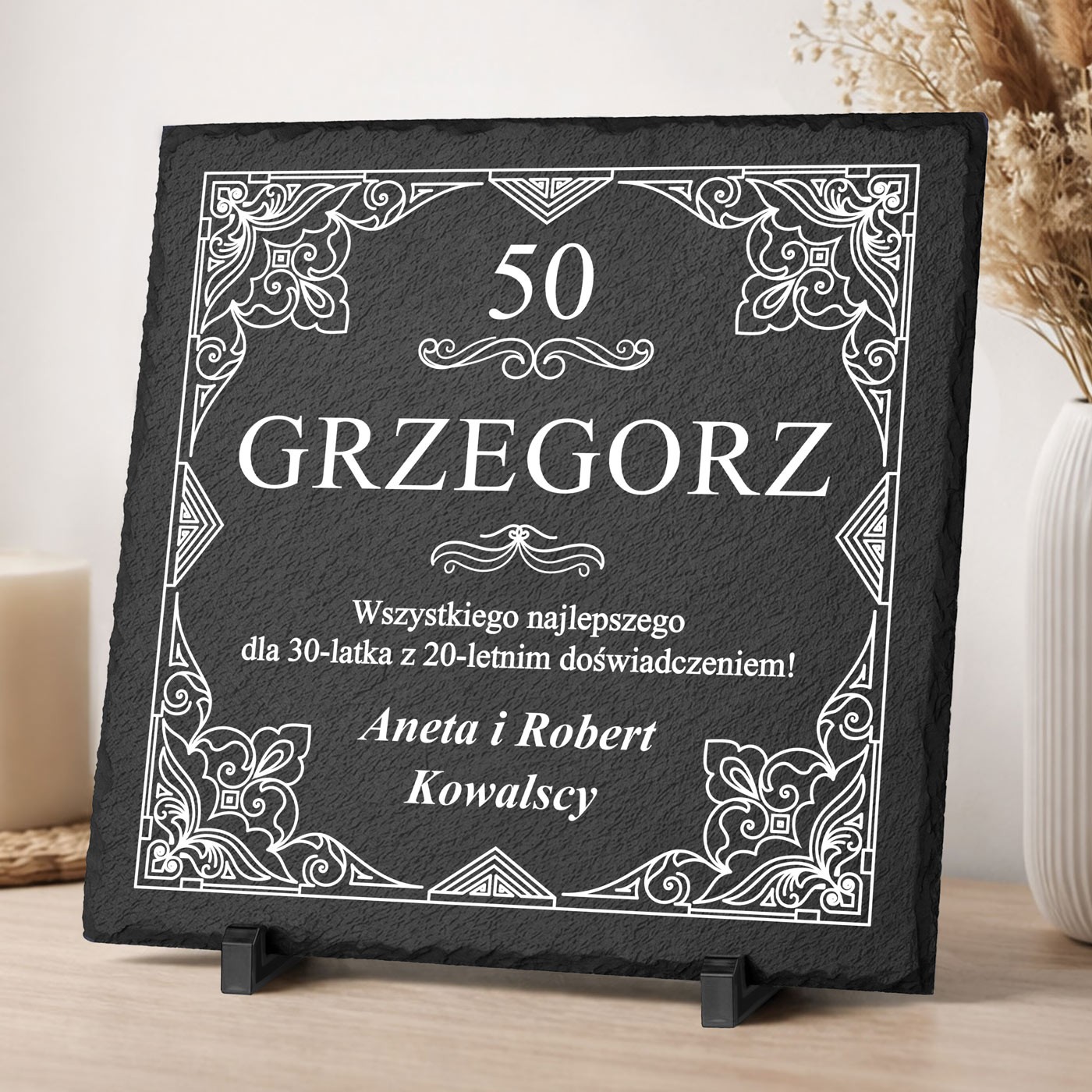 Kamienny łupek 30x30 z nadrukiem dla mężczyzny na 50 urodziny
