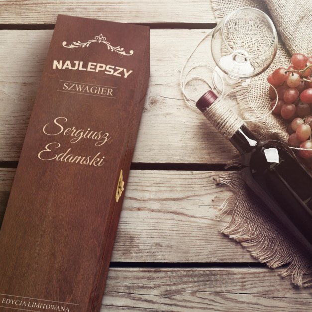 Skrzynka ciemna na wino z grawerem dla szwagra
