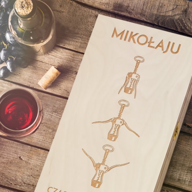 Skrzynka jasna XL na wino z grawerem dla sportowca na imieniny