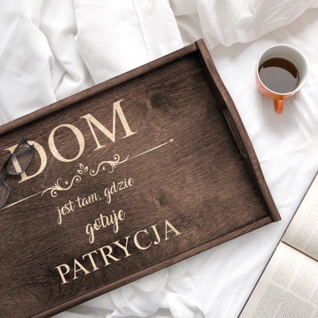 Stolik drewniany śniadaniowy z grawerem dla niej na parapetówkę