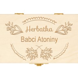 Herbata w drewnianej skrzyni z grawerem dla babci